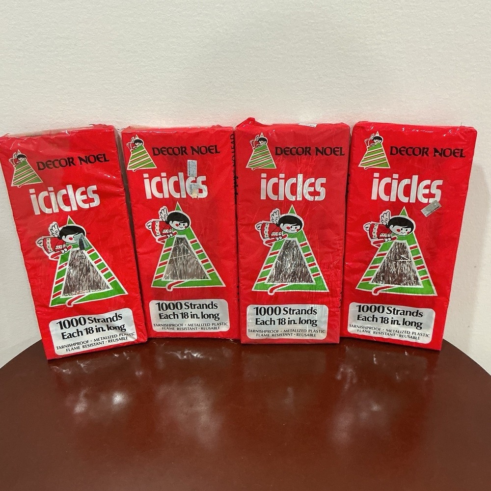 Vintage Silver Christmas Tree Icicles 1000 Strand 18" Decor Noel Lot Of 4  NOS